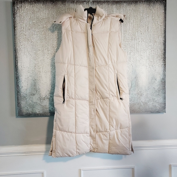 AVEC LES FILLES Thermapuff Long Line Removable Hood Puffer Vest Sz-L - Picture 2 of 16